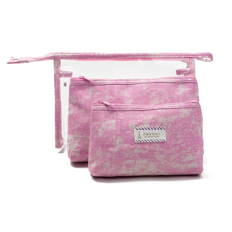 Pink1035b Miyahouse Специальные сумки для Для женщин Make up Мода 3 шт./компл. Водонепроницаемый прозрачные женские туфли на плоской подошве косметички - Цвет: Pink1035b