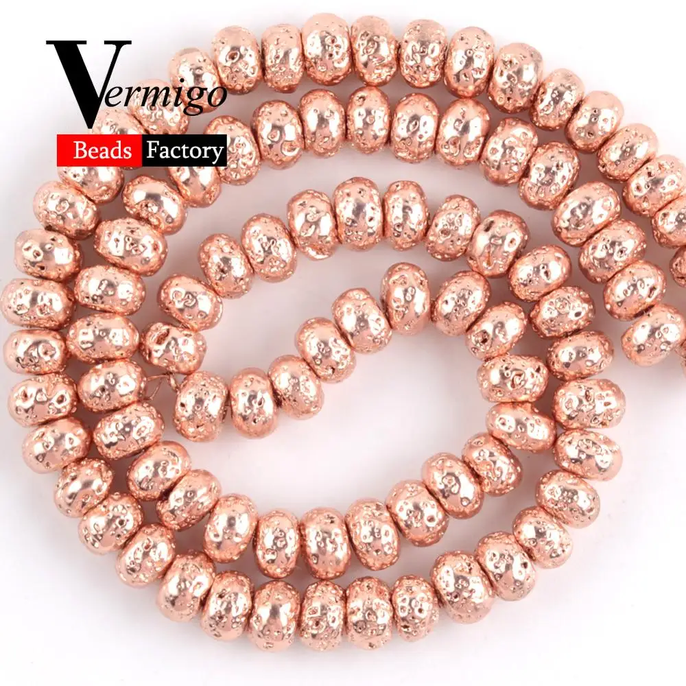 Натуральный розовое золото Лава гематитовый Камень Rondelle бусины для