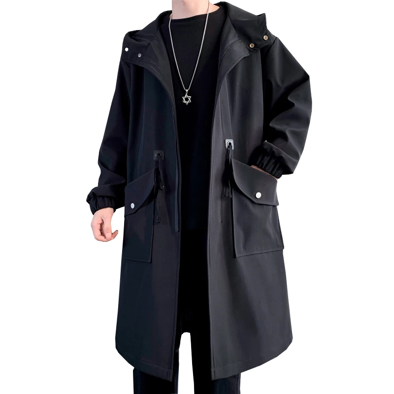 Trench Coat Mens Fashion Overcoat Casual Slim Fit Solid Long Male Windbreaker Outwear Homme