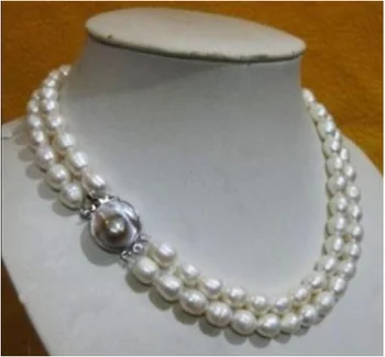

CHARMING NATURAL 2 row 9-10MM AKOYA REAL WHITE BAROQUE PEARL NECKLACE