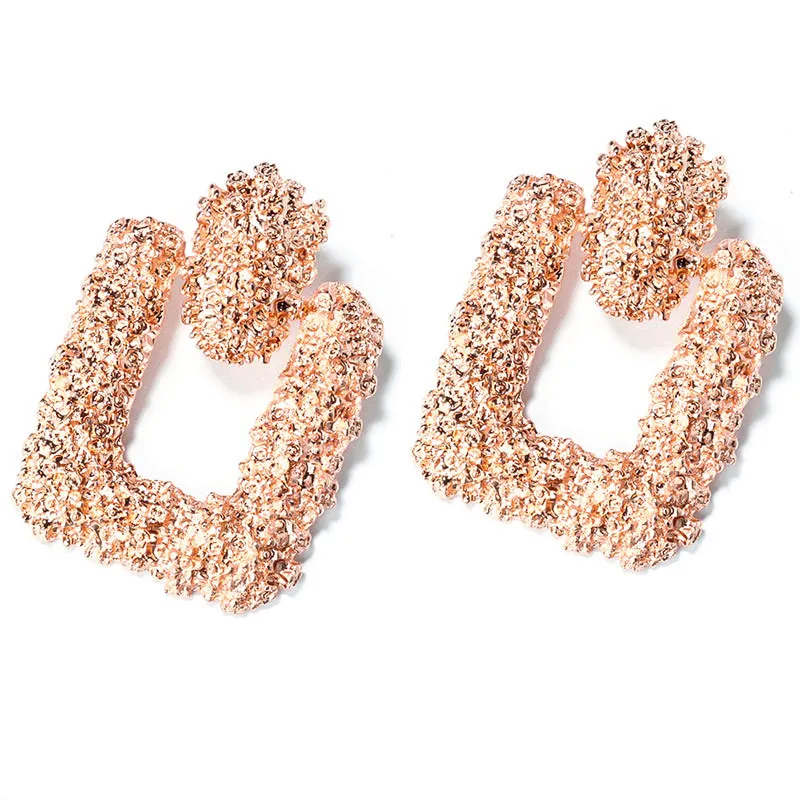 Rose Gold Новые винтажные Золотые Большие серьги, массивные геометрические серьги-капли для женщин, Модные металлические Висячие вечерние серьги - Окраска металла: Rose Gold