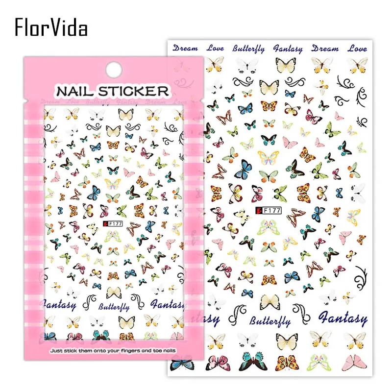 

FlorVida Butterfly Nail Sticker Adhesive Cute Bear Nail art Sticker Beauty Flower Design Nail Sticker