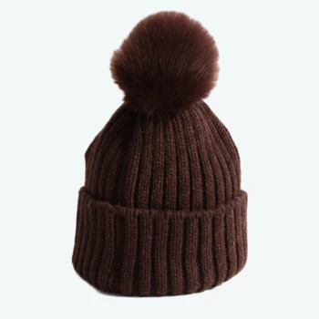 

Autumn Winter Infant Kids Cap Plush Faux Fur Pompom Bobble Children's Warm Earmuff Wool Hat Boy Girl Baby Plus Velvet Thick