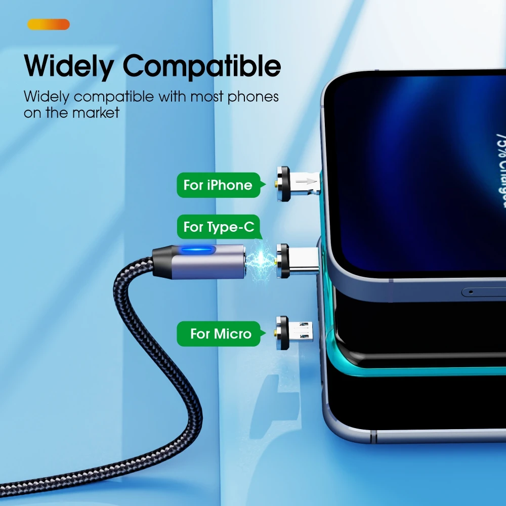 Vothoon 3 in 1 Magnetic Cable Fast Charging Micro USB Type C Cable Magnet Charge Wire Mobile Phone Cable USB C Cord