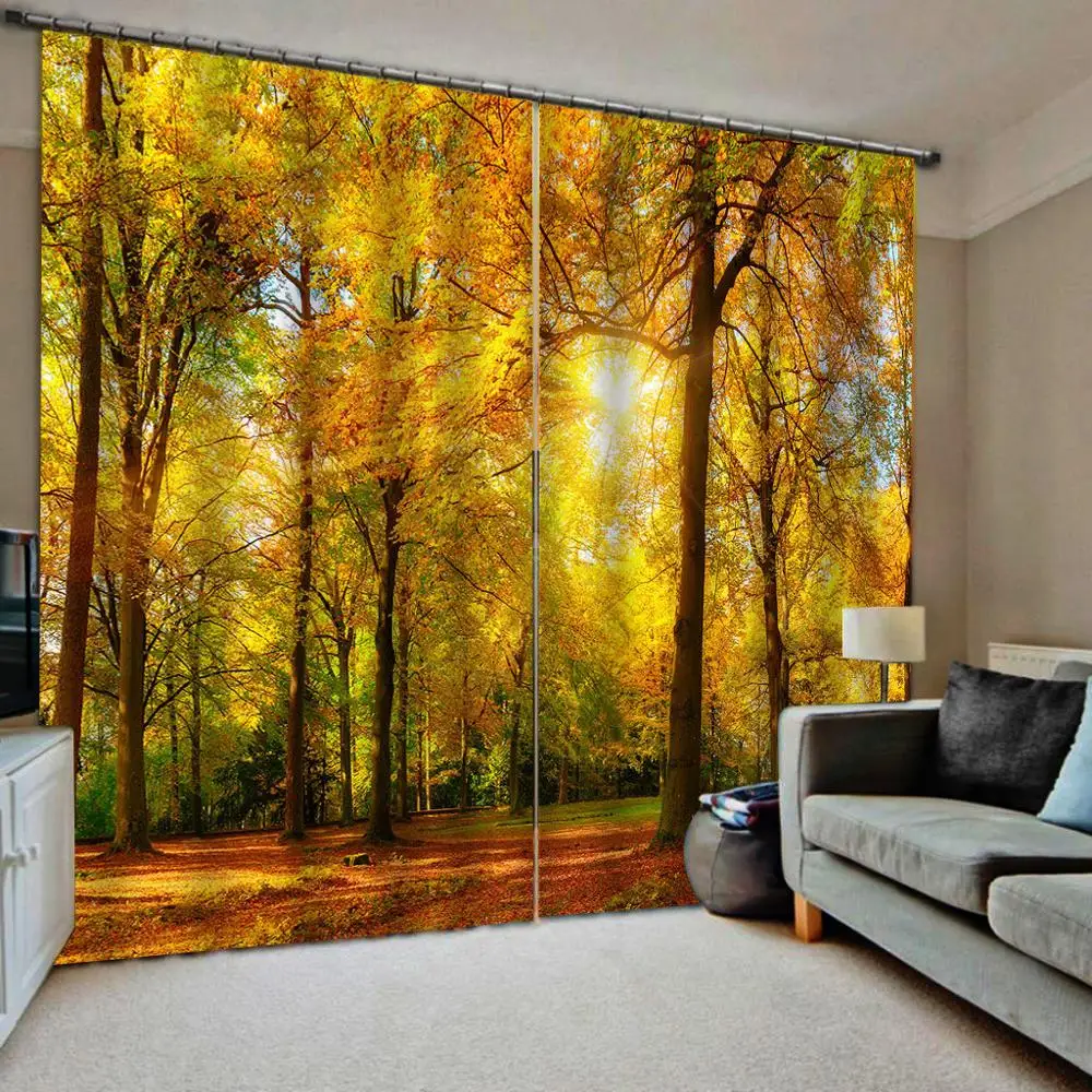 

Gold forest curtains Bedroom living room windproof thickening blackout fabric soundproof windproof curtains