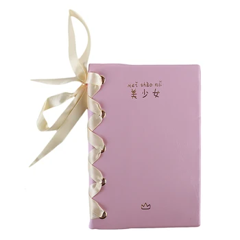 

Cute Little Fairy Blank Notepad Diary Soft Sister Girl Heart Creative DIY Pink Hand Book Bow Tie Strap