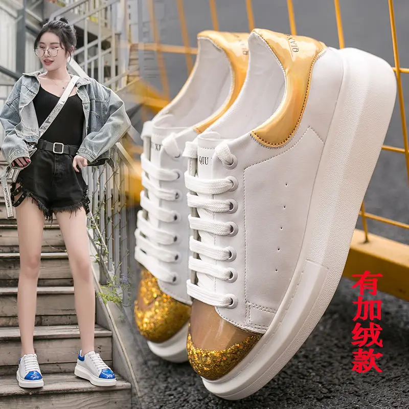 

2020 Spring New Starry White Shoes Female Stars Celebrity Inspired Casual Non-Slip Sports Increased Single Shoes Women