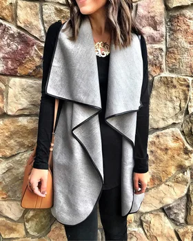 

Autumn winter new Wontive Autumn Ladies Vest Sleeveless Turn Down Neck Open Front Jacket Cardigan Casual Women Long Waistcoat