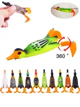 Leurre souple flottant en caoutchouc avec Double hélice, appât artificiel idéal pour la pêche au canard ou à la grenouille, avec yeux 3D, rotation rotative, 9cm, 11g