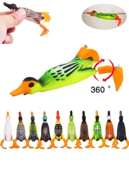 Double Propeller Flipper Duck Fishing Lures 9cm 11g Floating Rotatin Duck Frog Soft Bait 3D Eyes Artificial Rubber Fishing Lures