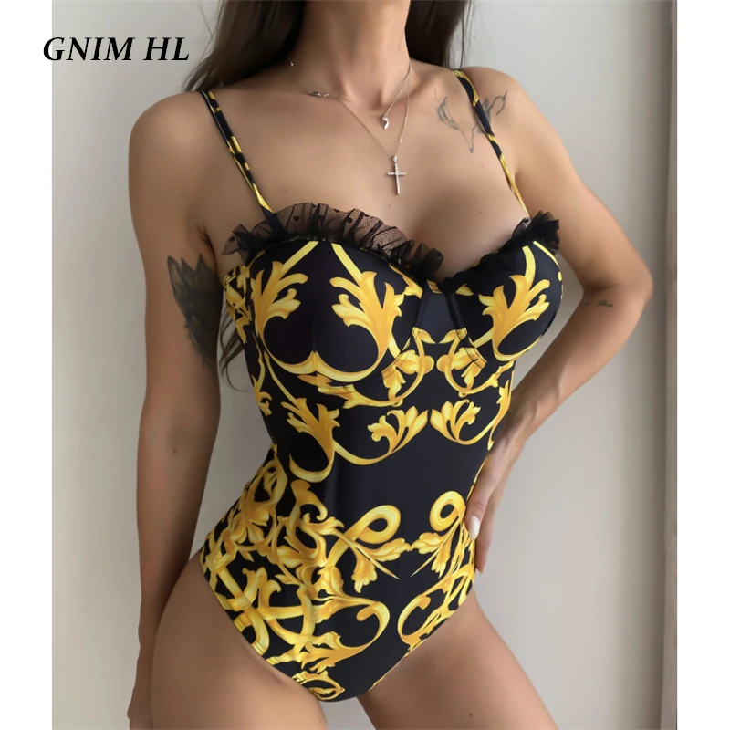 

Sexy Lace Swimwear Women Push Up 2021 New Arrival Ruffle Bikini Mujer 2021 Paisley Print Swimsuit Female One-Piece Bathing Suit