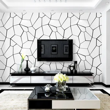 

On Sale 10M Geometric Lines Wallpaper 3D Flocking for Living Room Home Decor White Non-woven Wall Paper
