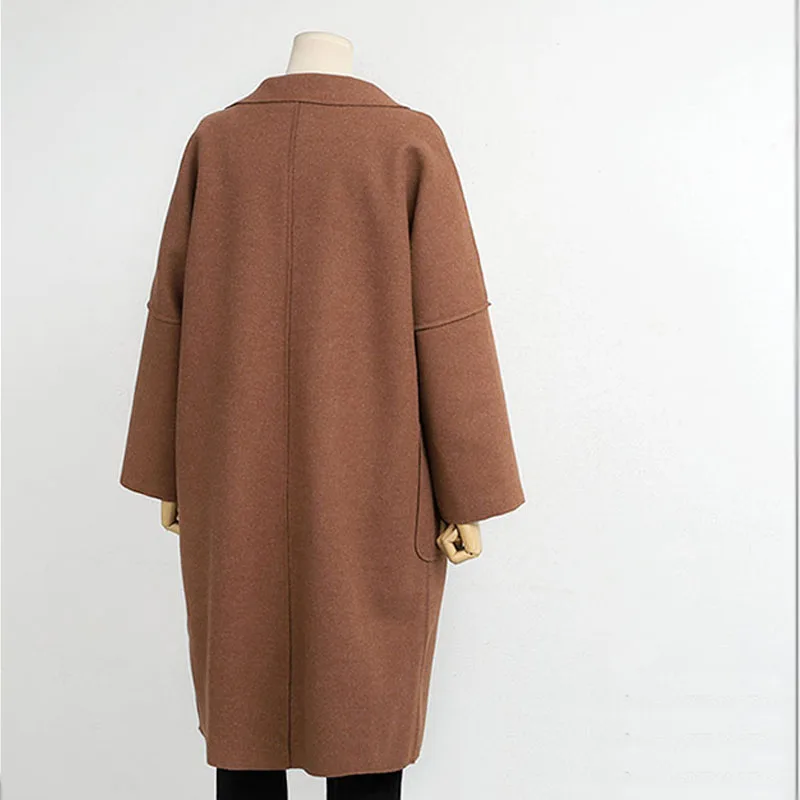 Размера плюс 4XL женские куртки осень-зима женская верхняя одежда из смешанной шерсти, свободный свитер пальто длинный рукав средней Длинные куртки; Новинка