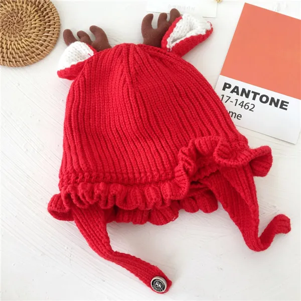 Детская шапка Skullie Beanies для мальчиков и девочек, зимняя шапка с рождественским рисунком лося, роговыми ушами, теплые эластичные модные аксессуары - Цвет: 4