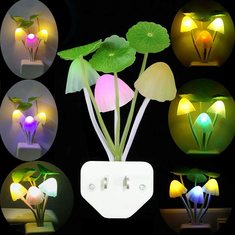 

4 Pack Night Lights 7-Color Changing Light Sensor Wall Lamp,Dusk to Dawn Mushroom Night Light LED Night Light Plug US Plug