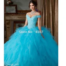 Синий Бальные платья бальное платье с открытыми плечами органза оборки аппликации из бисера Дешевые Сладкие 16 Платья