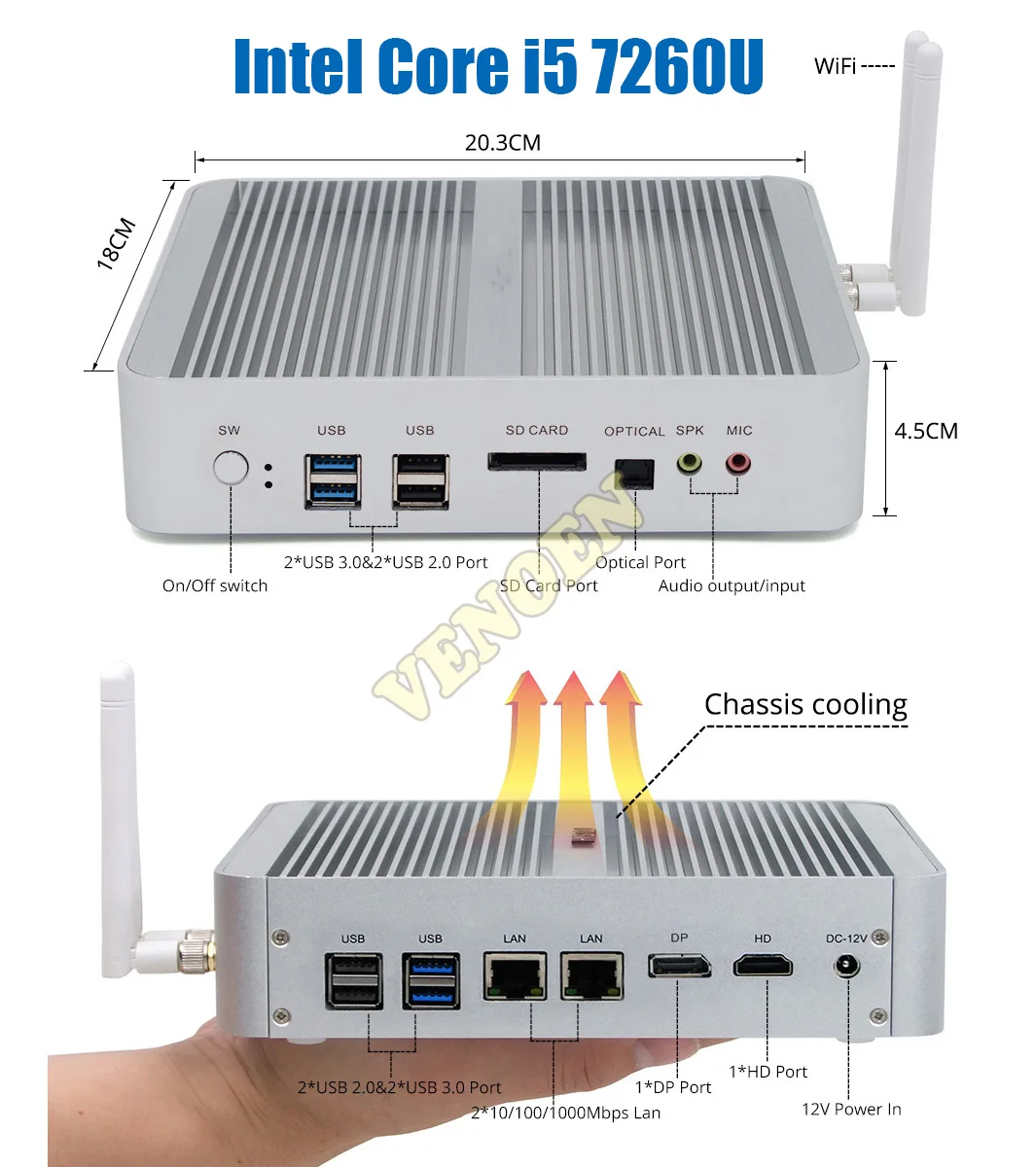 Четырехъядерный безвентиляторный мини-ПК Intel core i5 8250U Core i7 8550U HDMI tv BOX Core i7 7500U i5 7200U Windows Linux мини-компьютер - Цвет: P03B-Core i3 7260U