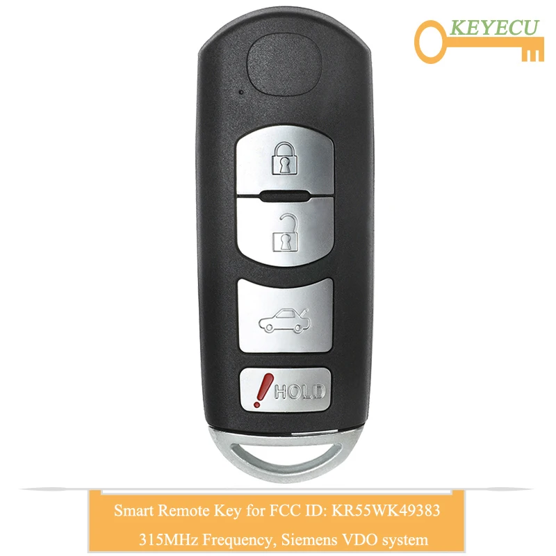 KEYECU Smart Prox пульт дистанционного управления автомобильный ключ для Mazda 6 2009 2010 2011 2012 2013, Fob 4 кнопки-315 MHz-VDO система-KR55WK49383