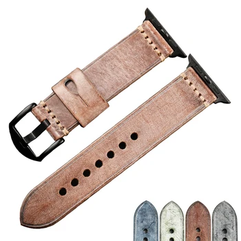 

pstary handmade retro leather strap for apple watch 44MM 42MM 5/4/3 Male Female Soft Leather Strap