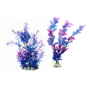 

2 Pcs Artificial Water Plants for Fish Tank Aquarium Decoration Ornament Purple & Blue