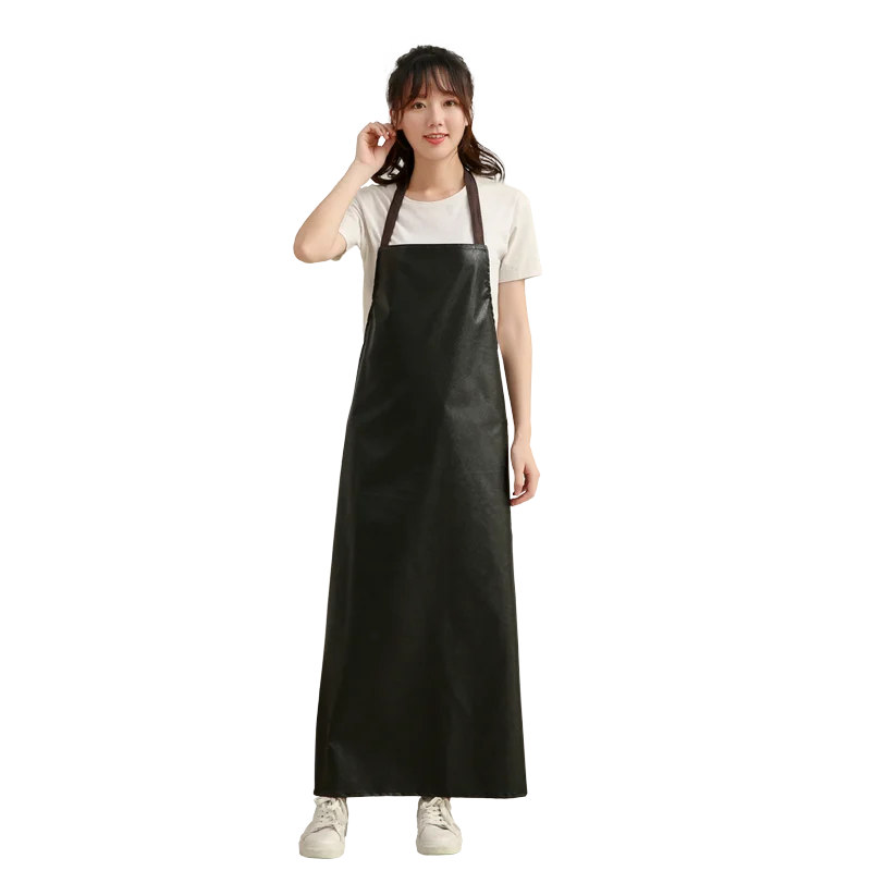 Mens Waterproof Faux Leather Extra Long Work Aprons Oil-proof Restaurant Cooking Kitchen Chef BBQ Apron for Women Black Coffee