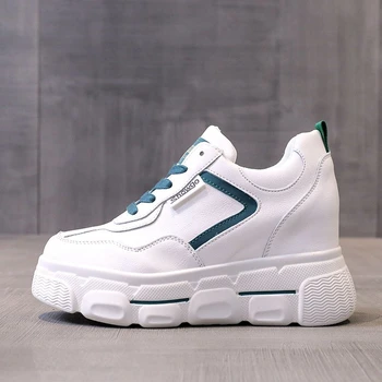 

2020 Women Shoes Chunky Sneakers 8cm Height Increasing Wedge Shoes Ladies Casual Shoes Woman Fashion Leather Platform Sneaker