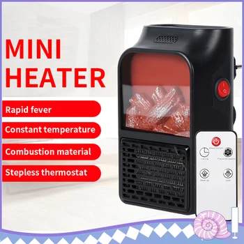 

900W Mini Flame Heater Furnace Portable Electric Wall Socket Fireplace Heater Electric Wall-outlet Air Warmer Household