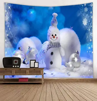 

Merry Christmas Tapestry Wall Hanging Xmas Cute Snowman Snow Scene Tapestries Winter Holiday Art Decoration for Bedroom Dorm
