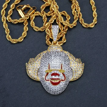 

FDLK Classic Clown Pendant With Tennis Chain Cubic Zirconia Men's Hip Hop Pendant Necklace Jewelry For Boy Party Gift