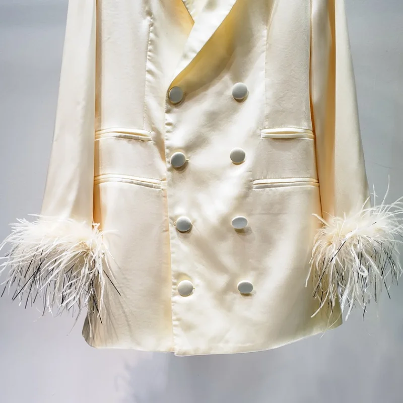 2019 Spring and Autumn New Fashion Commuter Women's Long Suit Long Sleeve Tassel Double Breasted Coat Plus Size Women Blazer