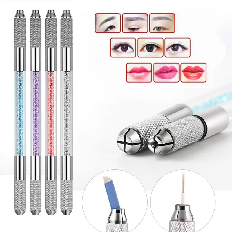 

10pcs 4 Colors Manual Double Heads Eyebrow Lip Tattoo Pen Permanent Microblading Pen with Rhinestone Handle Tattoo Accessories