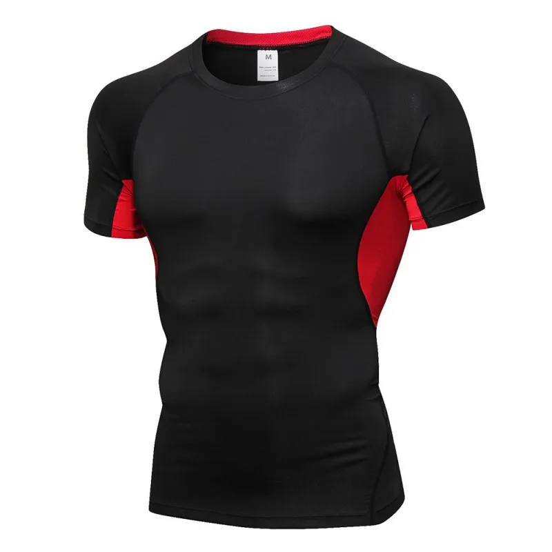 R Мужская для спортзала Rashguard футболка с коротким рукавом быстросохнущая дышащая футболка с круглым воротником Спортивные топы эластичная рубашка для бега - Цвет: R