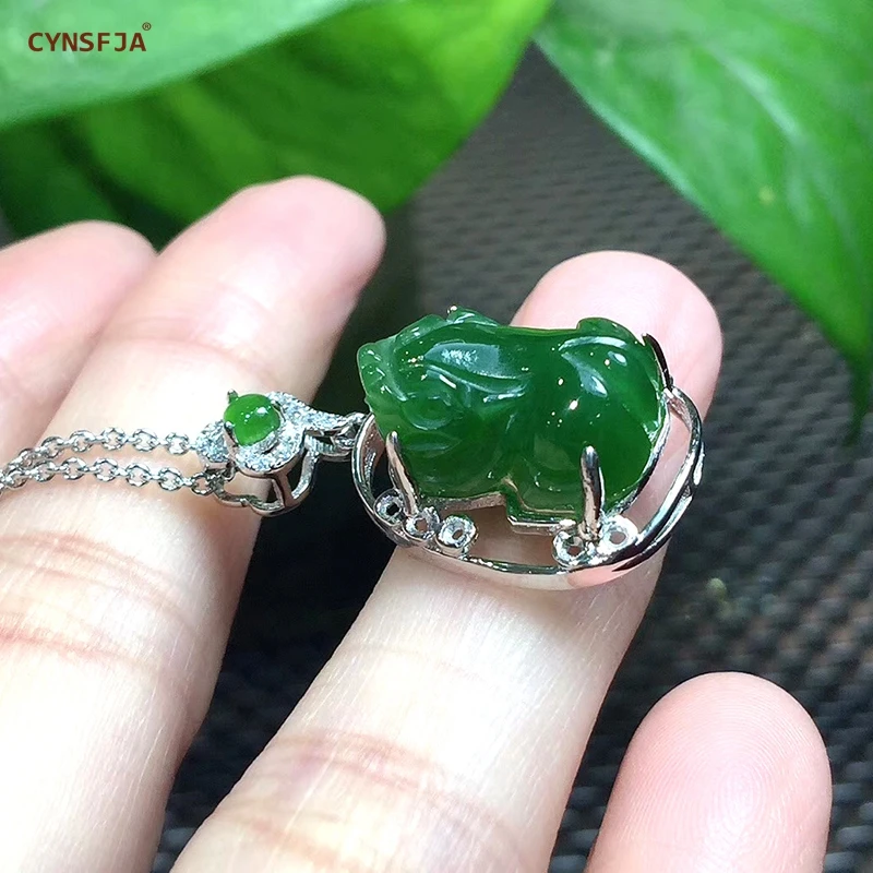 CYNSFJA Реал Certified(Hetian) нефрита Jade Jasper 925 пробы серебряные амулеты Pixiu зеленый нефритовый кулон ручной работы, лучший подарок