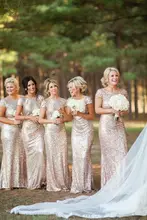 

2015 Sexy Backless Bridesmaids Dresses Sequined Sheath Floor Length Cap Sleeve Champagne/Gold Long Important Party Dress Gown