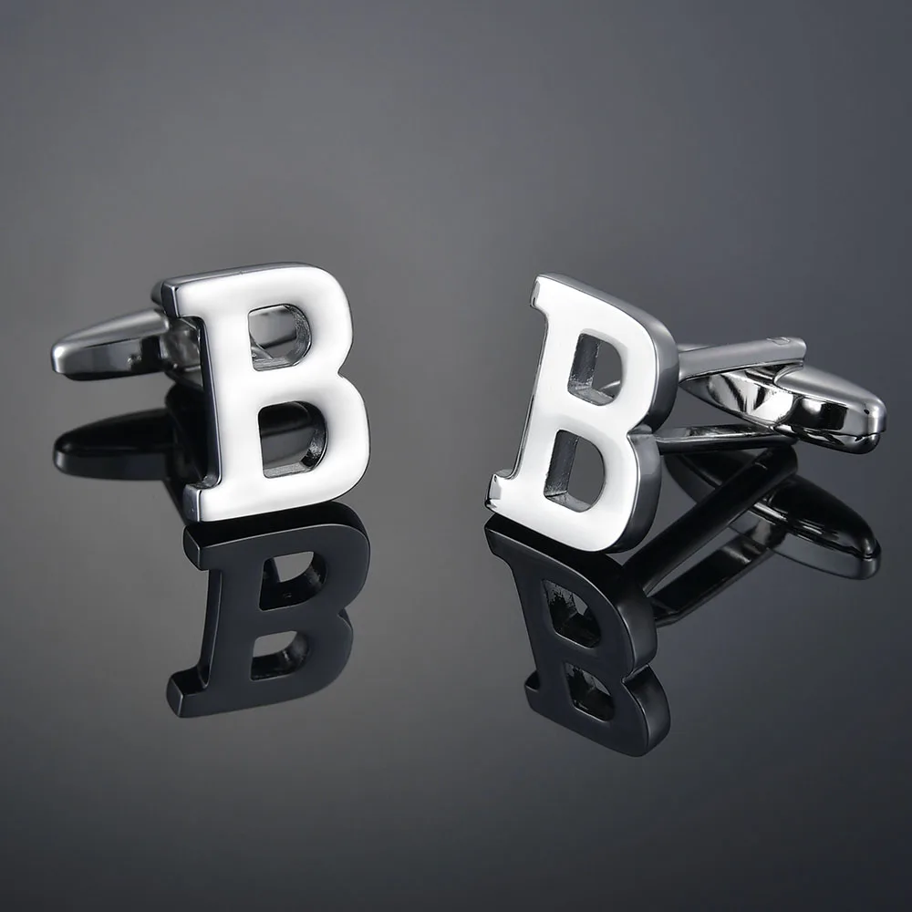 26 Letters A-Z Brass Silver Color Cufflinks Men's French Shirt Cuff Links Male Gemelos Bouton Manchette Crystal Cufflinks