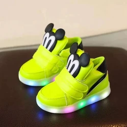 Baskets lumineuses à LED Disney mickey Mouse pour filles et garçons, chaussures de sport brillantes pour les premiers pas des tout petits 