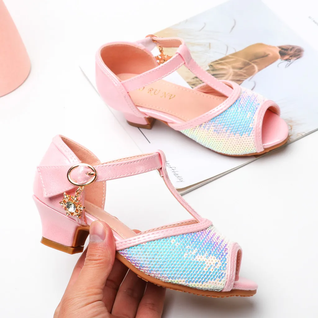 Летняя детская обувь для маленьких девочек с украшением в виде кристаллов; обувь для принцессы сандалии для танцев; обувь на высоком каблуке;# g4