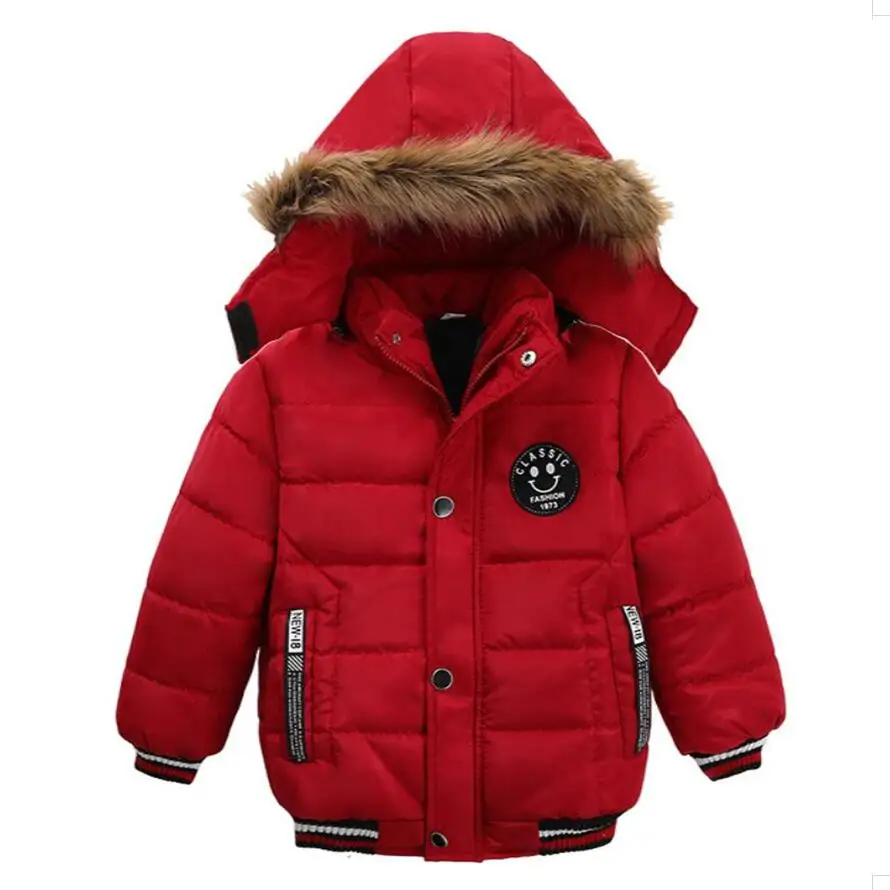 Outdoor Jacket For Boys Winter Hooded Zipper Outerwear Casual Baby Boys Velvet Thick Warm Coats Kids Clothing Fur Collar Parka kids jackets kids cotton clothes