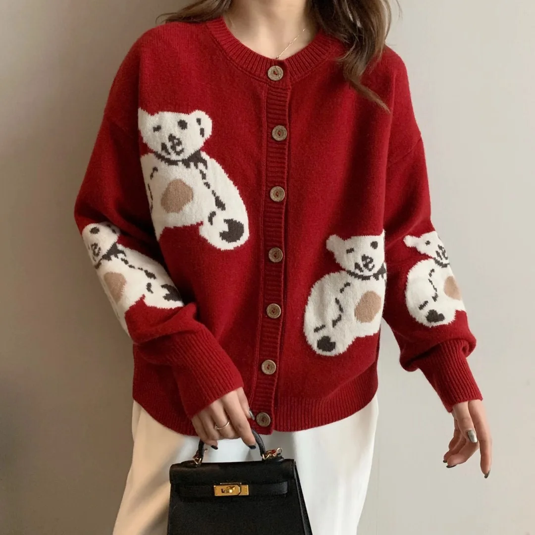 

New Fashion Spring 2022 Women Cute Cartoon Cardigans Sweaters Casual Warm Long Design Female Knitted Sweater Cardigan Lady