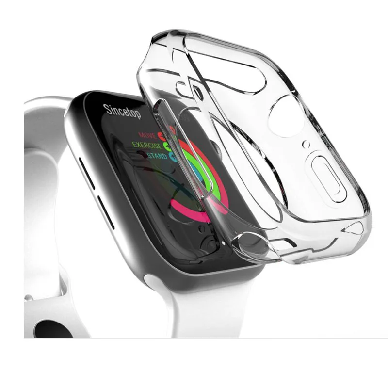 soft tpu Защитный чехол для Apple watch, закаленное стекло, пленка, покрытие 40 мм, 44 мм, 38, 42, 2 в 1, для iwatch 5, 4, 3, 2, 1, ремешок - Цвет ремешка: soft tpu