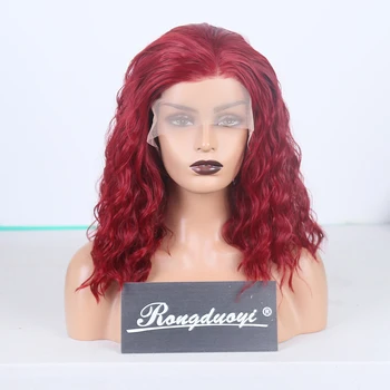 

RONGDUOYI Red Hair Color Synthetic Lace Front Wig Short Wavy Lace Wigs for Women High Temperature Fiber Hair Cosplay Wig