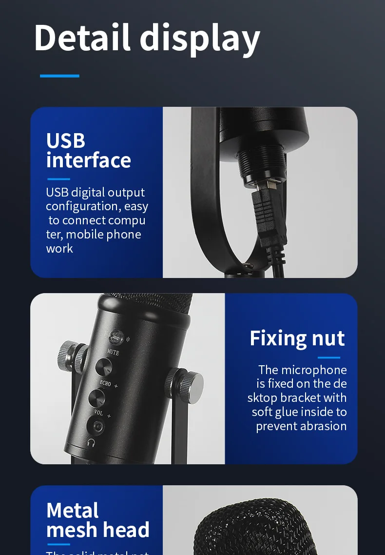 电容麦 USB支架套装高采样降噪家用电脑录音游戏有线话筒跨境专供_D6_37