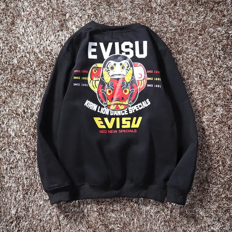 Аутентичный Evisu зимний мужской Повседневный свитер теплый дышащий модный хлопок плюс бархат с длинным рукавом женская одежда для влюбленных
