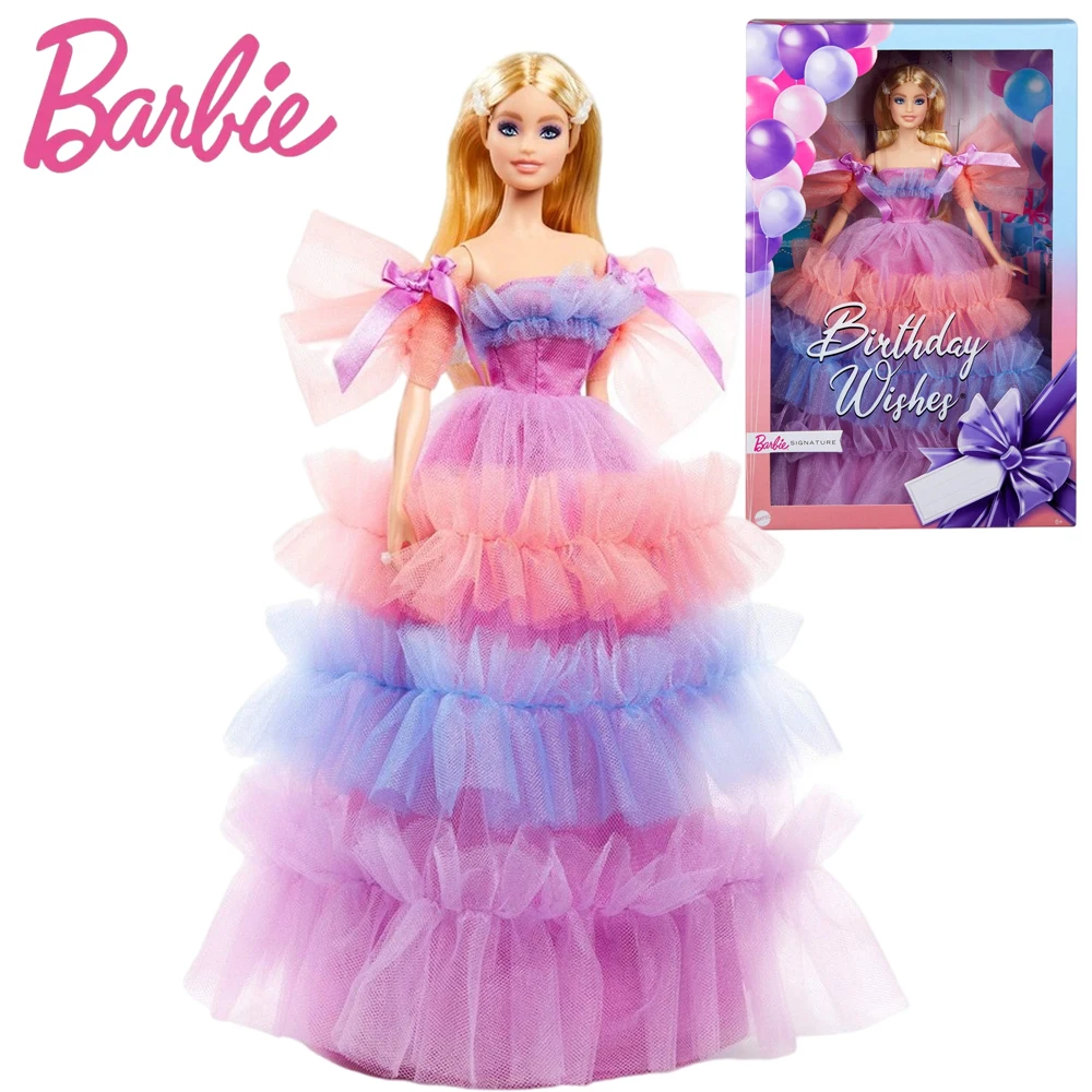 

Original Barbie Birthday Doll with Blonde Hair Wearing Ruffled Gown Toys Collector Edition Girl Princess for Girls Birthday Gift
