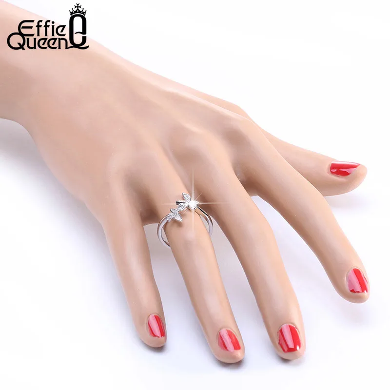 Effie queen 925 пробы серебряные кольца для женщин AAA кубический циркон четыре цвета бабочка цветок Открытое кольцо ювелирные изделия подарок TSR10