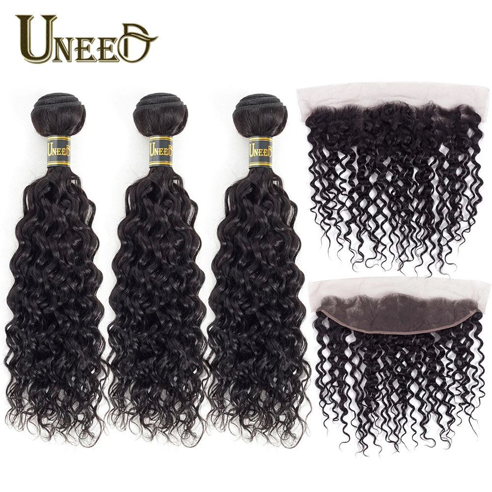 

Uneed Hair Brazilian Water Wave Bundles With Closure Human Hair Bundles With Frontal Remy Hair Lace Frontal With Bundles Deal