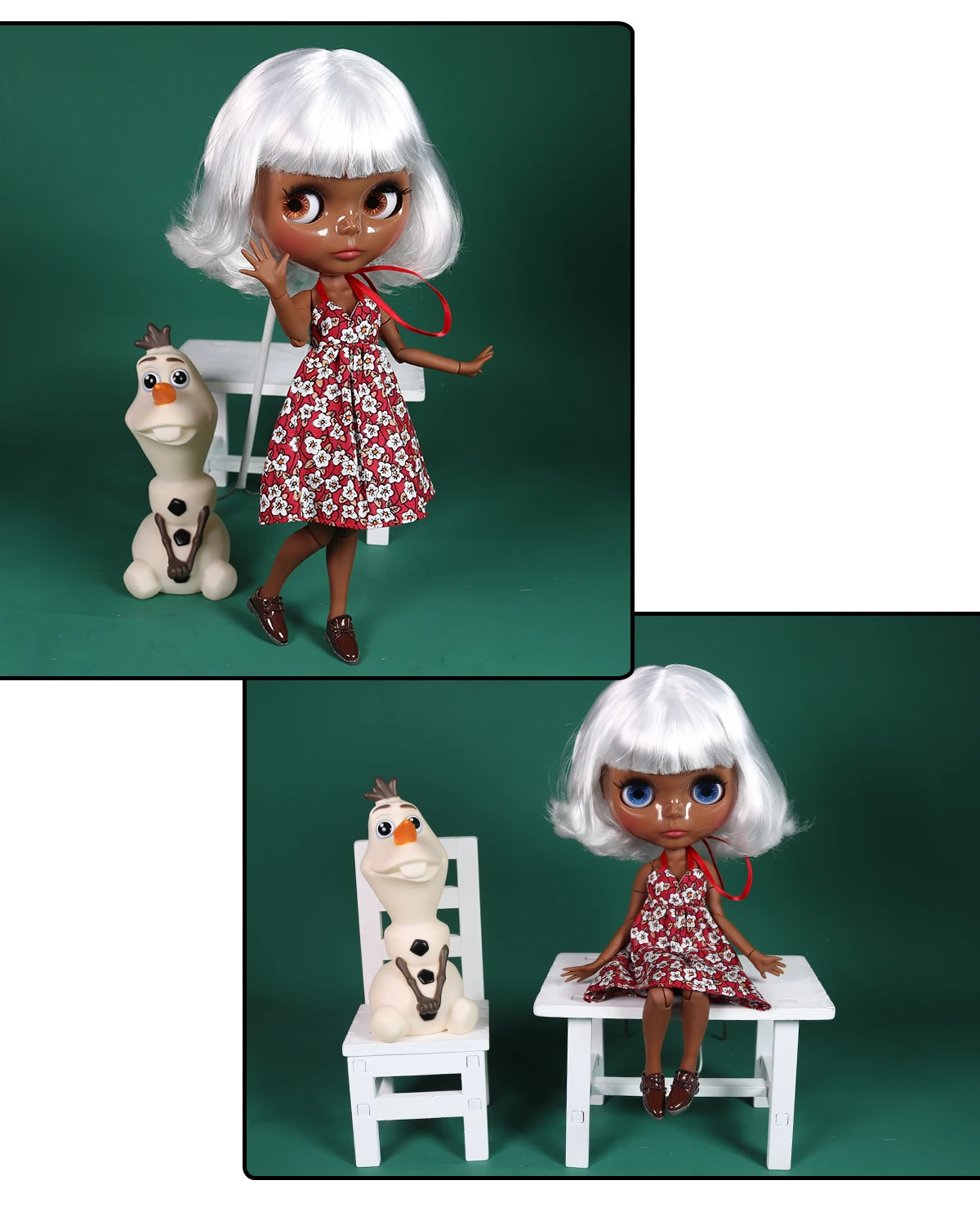 Bobbie – Premium Custom Neo Blythe Doll with White Hair, Black Skin & Shiny Cute Face 1