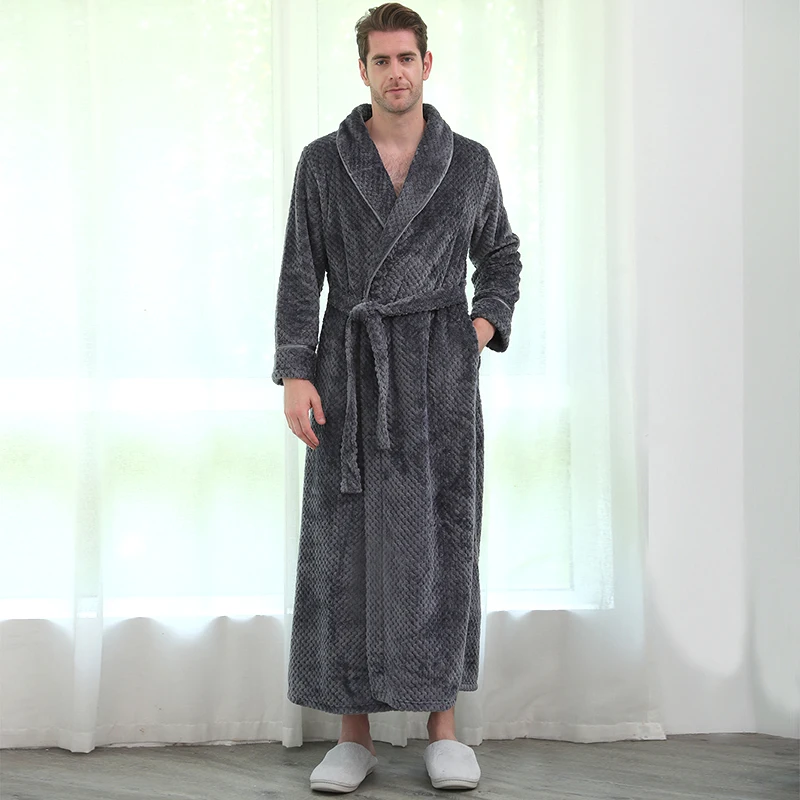 mens cotton sleep shorts Men Winter Extra Long Thick Warm Grid Flannel Bathrobe Mens Luxury Kimono Bath Robe Women Sexy Robes Male Thermal Dressing Gown cheap pajama pants Men's Sleep & Lounge