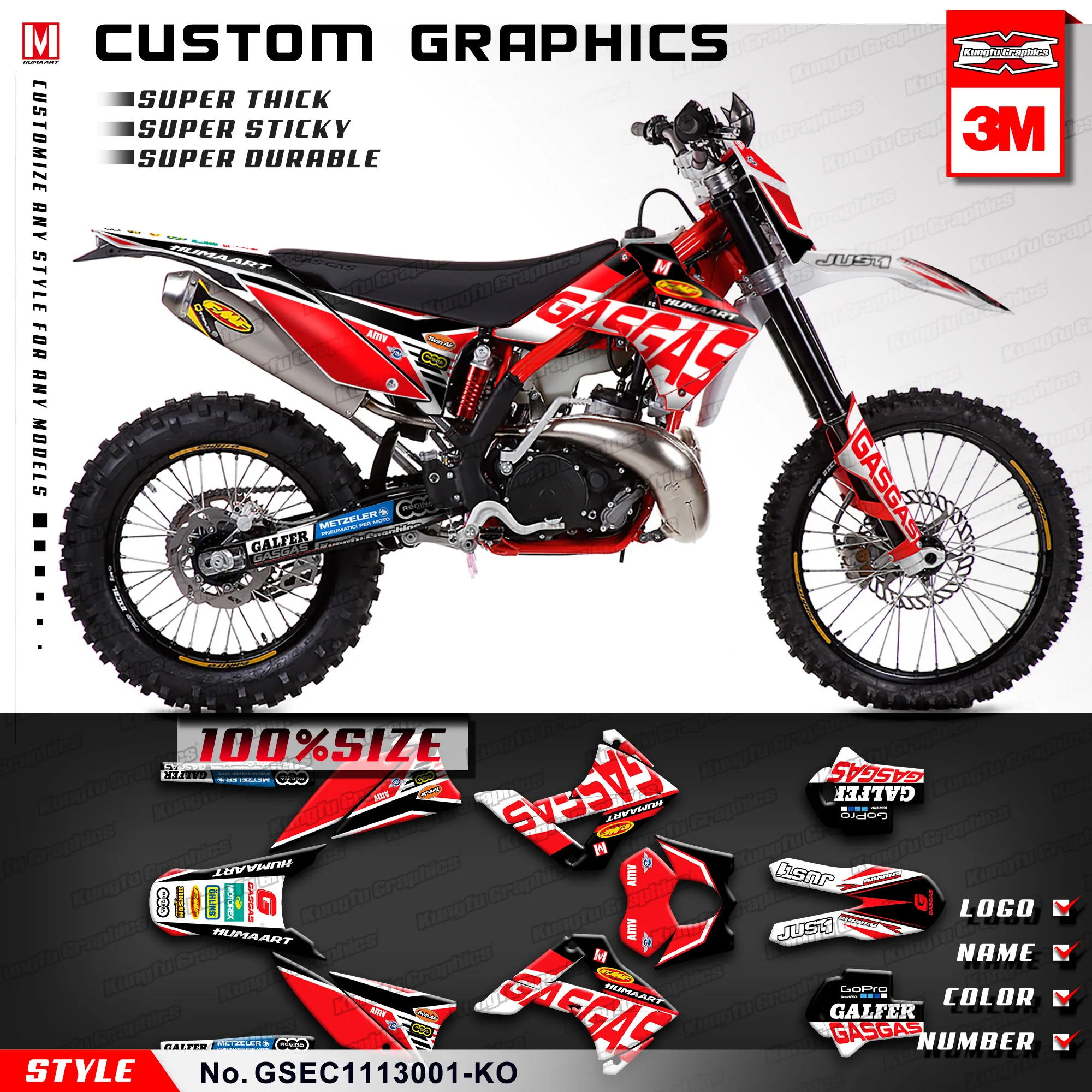 KUNGFU графика MX наклейки комплект для Газа EC 125 200 250 300 2T 450 4T шесть дней 2011 2012 2013 Стиль № GSEC1113001-KO