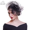 WELROG-Sombrero de malla con lazo grande para mujer, tocado negro liso, diadema con pinza para el cabello, sombrero de cóctel para fiesta de té, accesorio para el cabello salvaje ► Foto 1/6